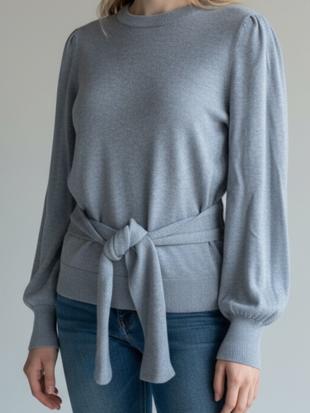 Lauren Ralph Lauren Cotton-Blend Self-Belted Sweater Puffed Sleeves Medium M